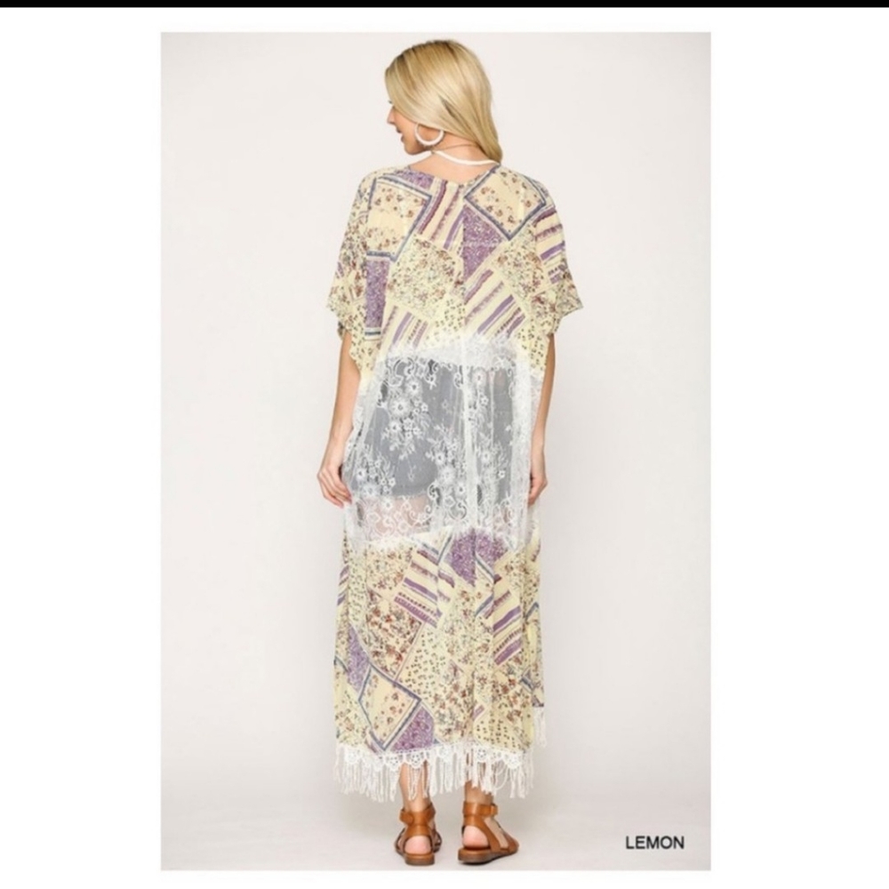 🔥$5🔥FLORAL LACE ACCENT MAXI  KIMONO - Picture 5 of 6